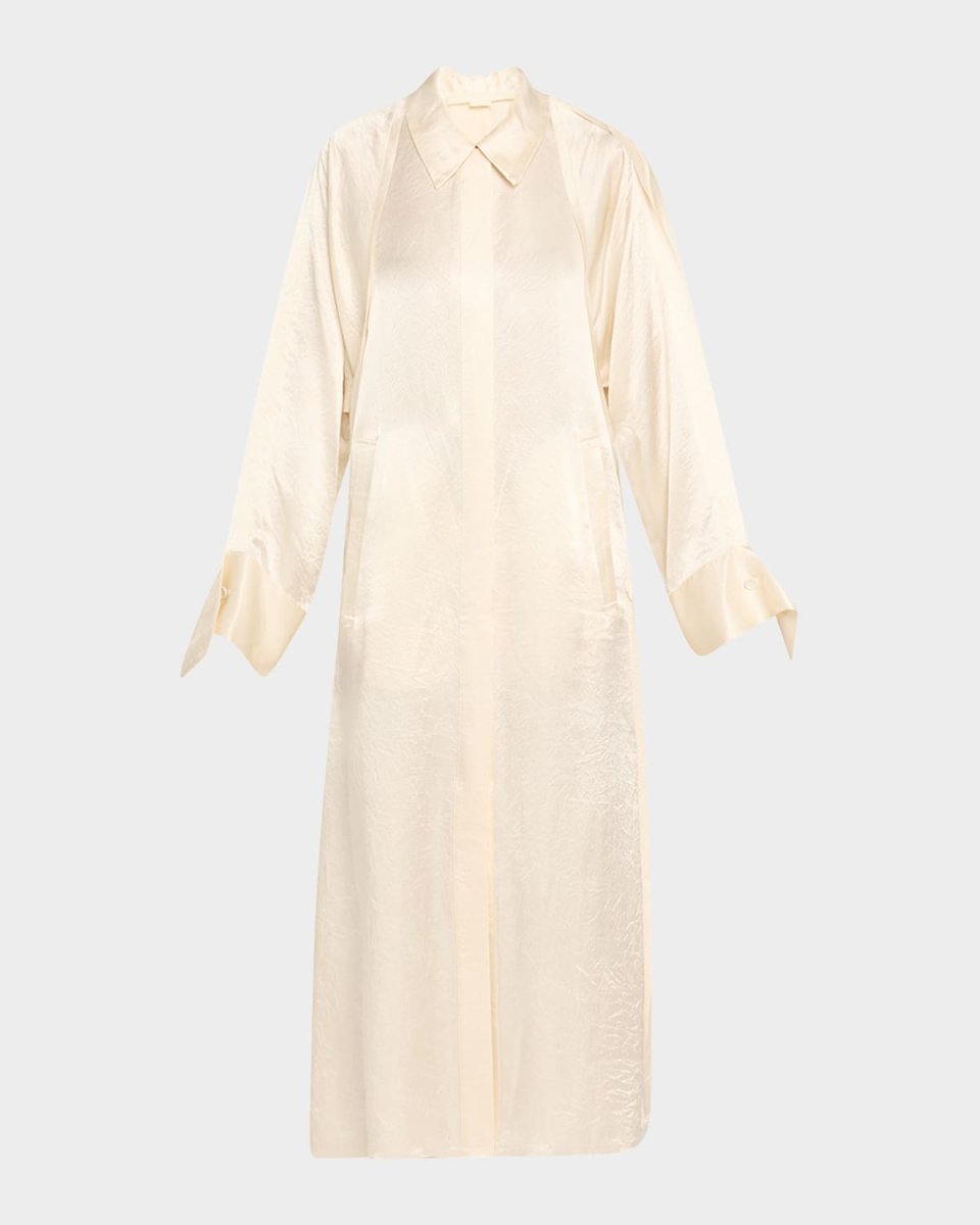 Raglan Sleeve Crinkled Satin Trench Coat
